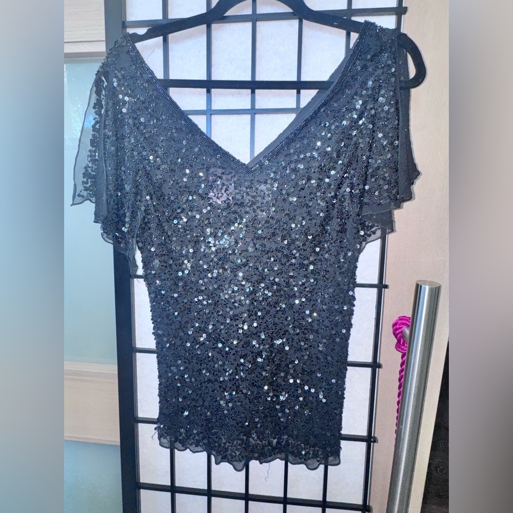 Papell Boutique Black Sequin Blouse